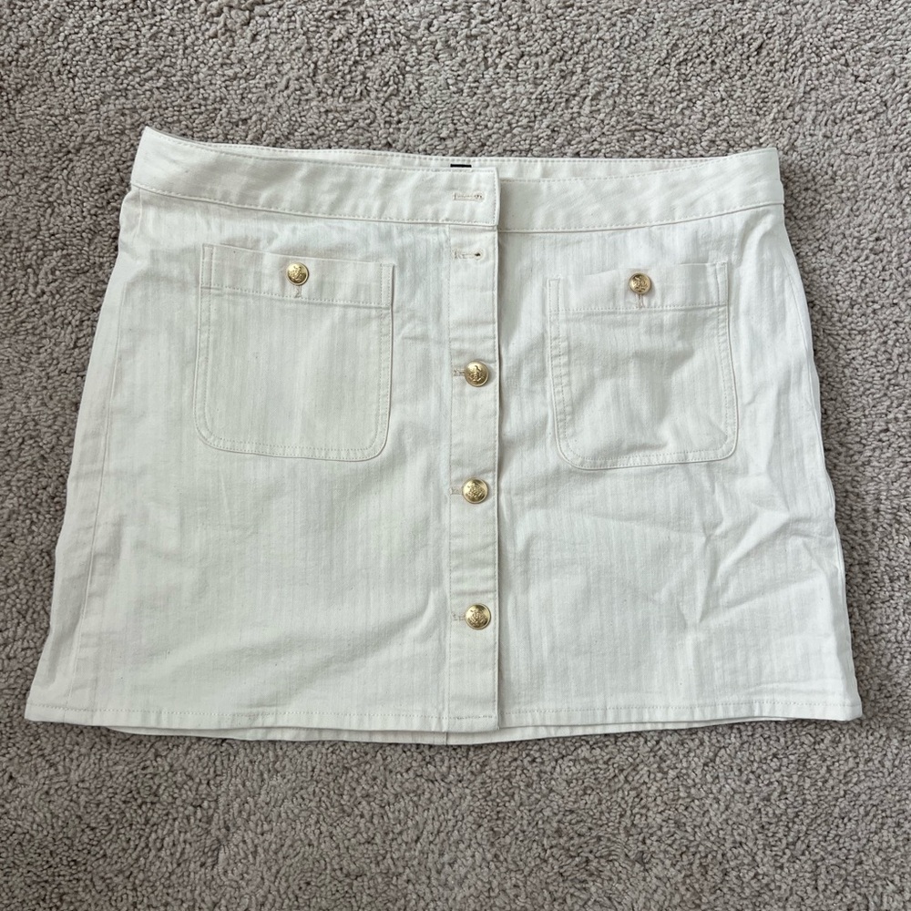 J. Crew Cream Mini Skirt with Gold Buttons